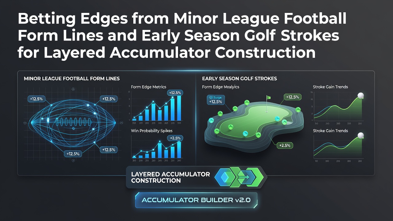Minor league football pitch with overlaid form line graphs and early season golf course fairway with stroke data charts