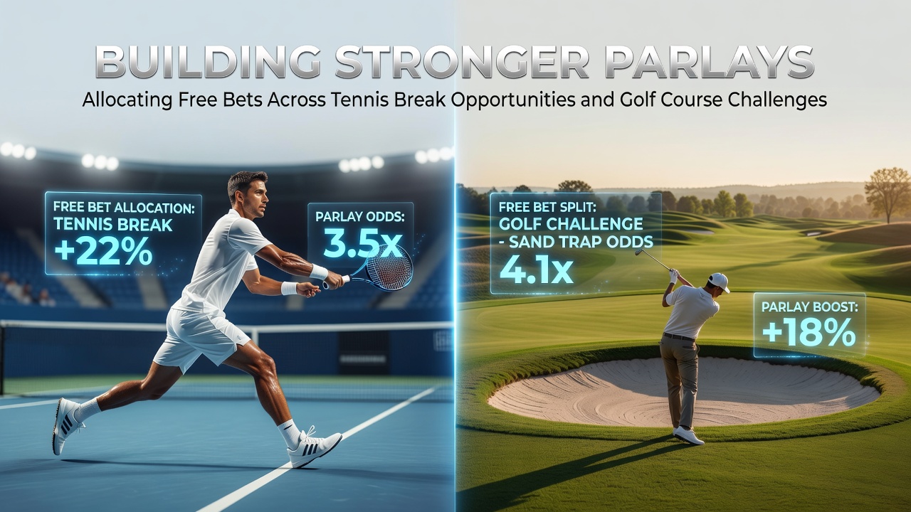 Tennis player preparing for a break point opportunity alongside a golfer facing a challenging course hazard