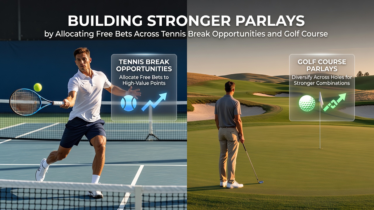 Strategic betting allocation visualized across tennis courts and golf fairways