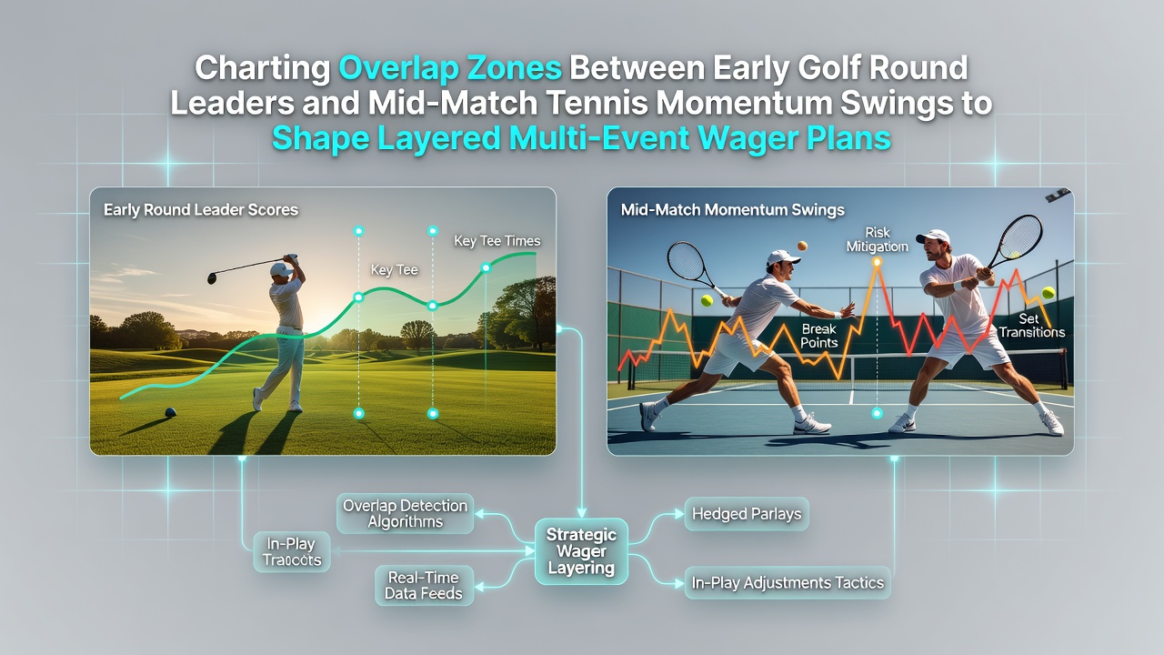 Chart showing golf round leaders overlapping with tennis momentum indicators in multi-event planning