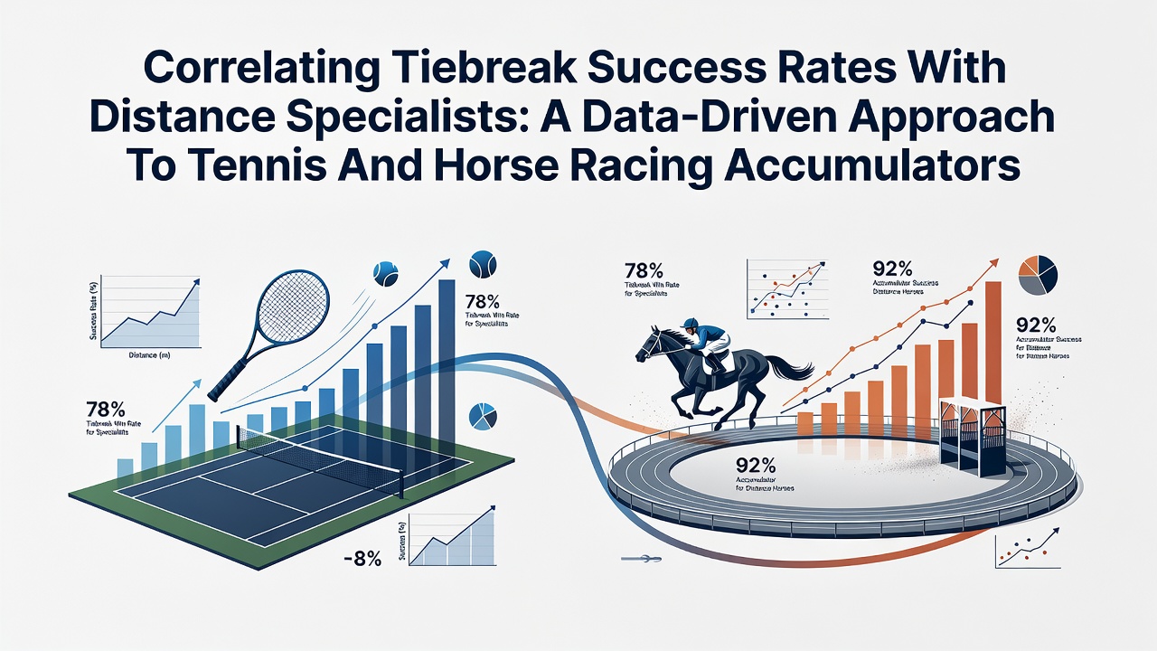 Tennis court and horse racing track side by side showing data overlay graphics for tiebreak and distance performance analysis