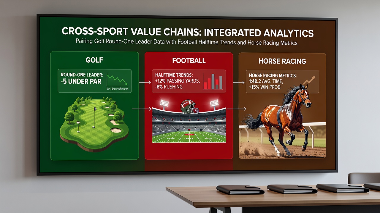 Chart displaying sample accumulator ticket progression across golf, football, and horse racing events