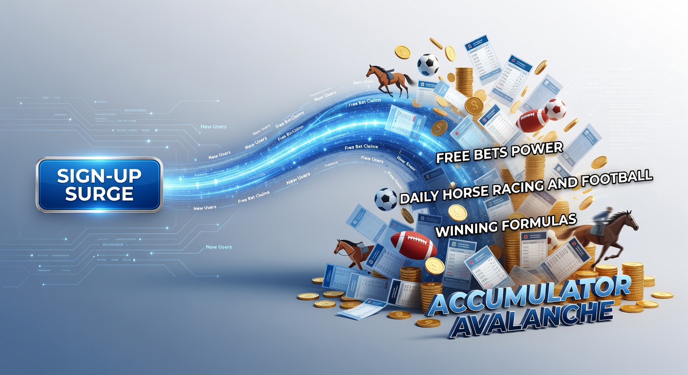 Bettors analyzing horse racing forms and football odds on screens, highlighting accumulator strategies powered by free bets