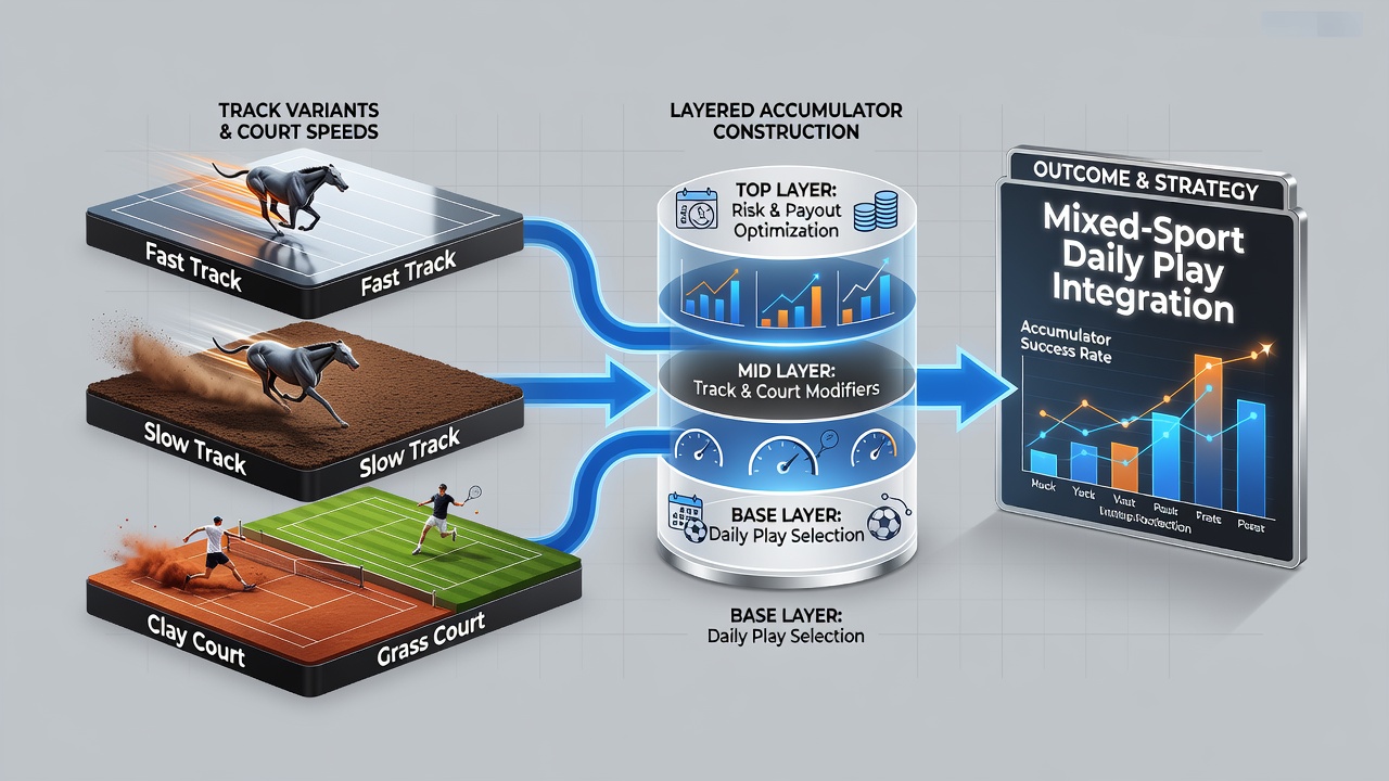 Detailed view of layered accumulator bet slips showing track and court speed selections