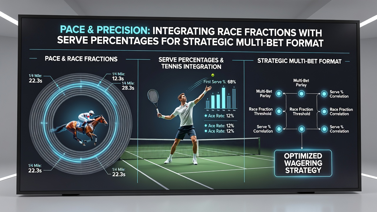 Split-screen display showing horse race fractions alongside tennis serve statistics