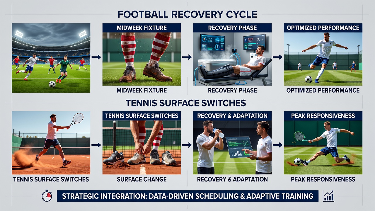 Tennis players adapting to surface changes during midweek recovery periods