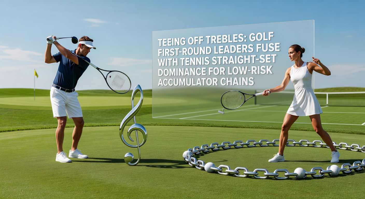 A golfer tees off on a sunlit fairway while a tennis player dominates with a straight-set victory in the background, symbolizing fused betting strategies